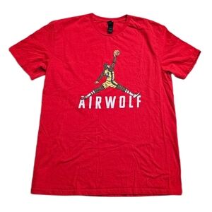 Air Wolf Basketball T-Shirt Men Large Funny Movie Red Graphic Tee Werewolf Jump